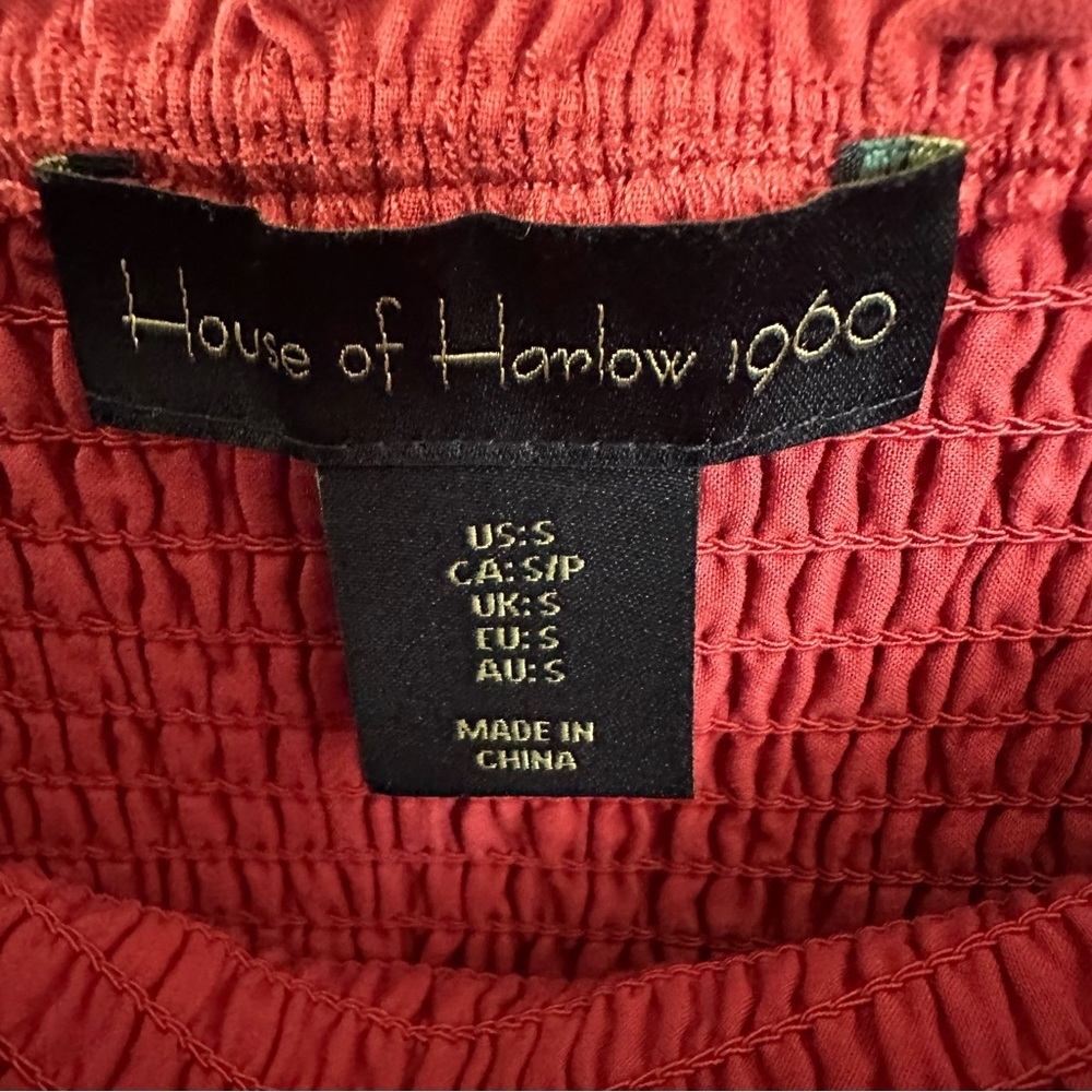 NWT House of Harlow 1960 Revolve Red Orange smocked waist ruffle skirt small - Picture 4 of 5